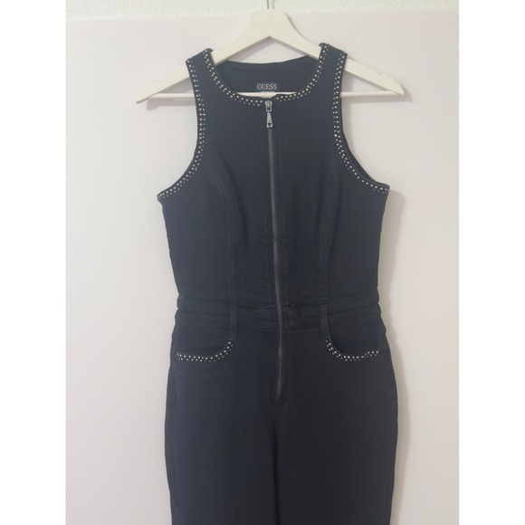 Guess Womens Jumpsuit Black Studded Denim  Zipper Front Sleeveless Pants Size 29 - Picture 3 of 15